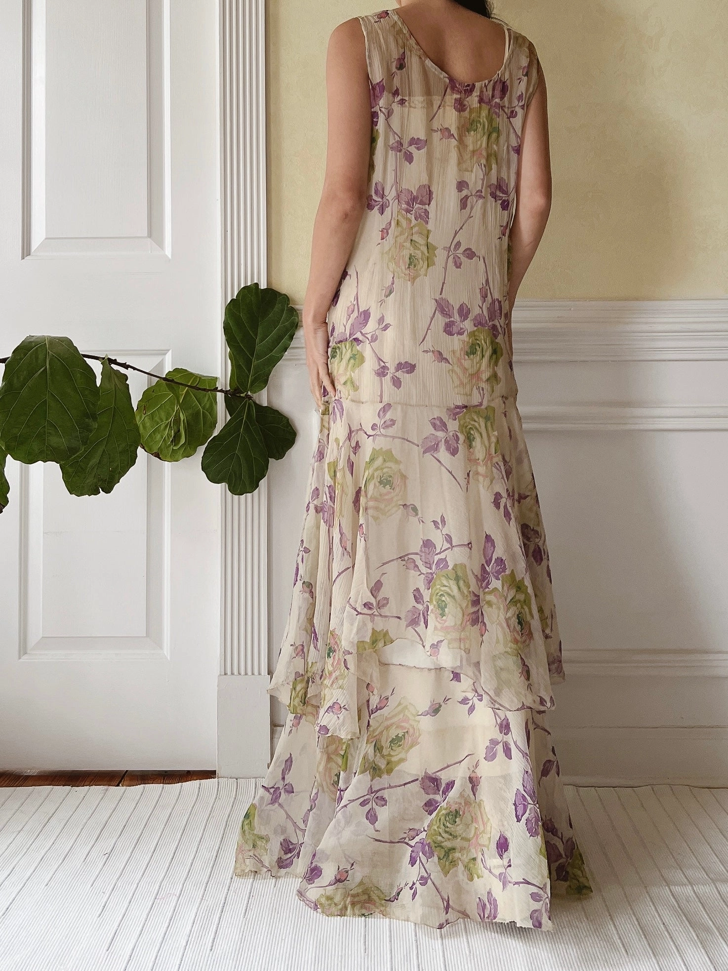 1930s Silk Floral Dress - M