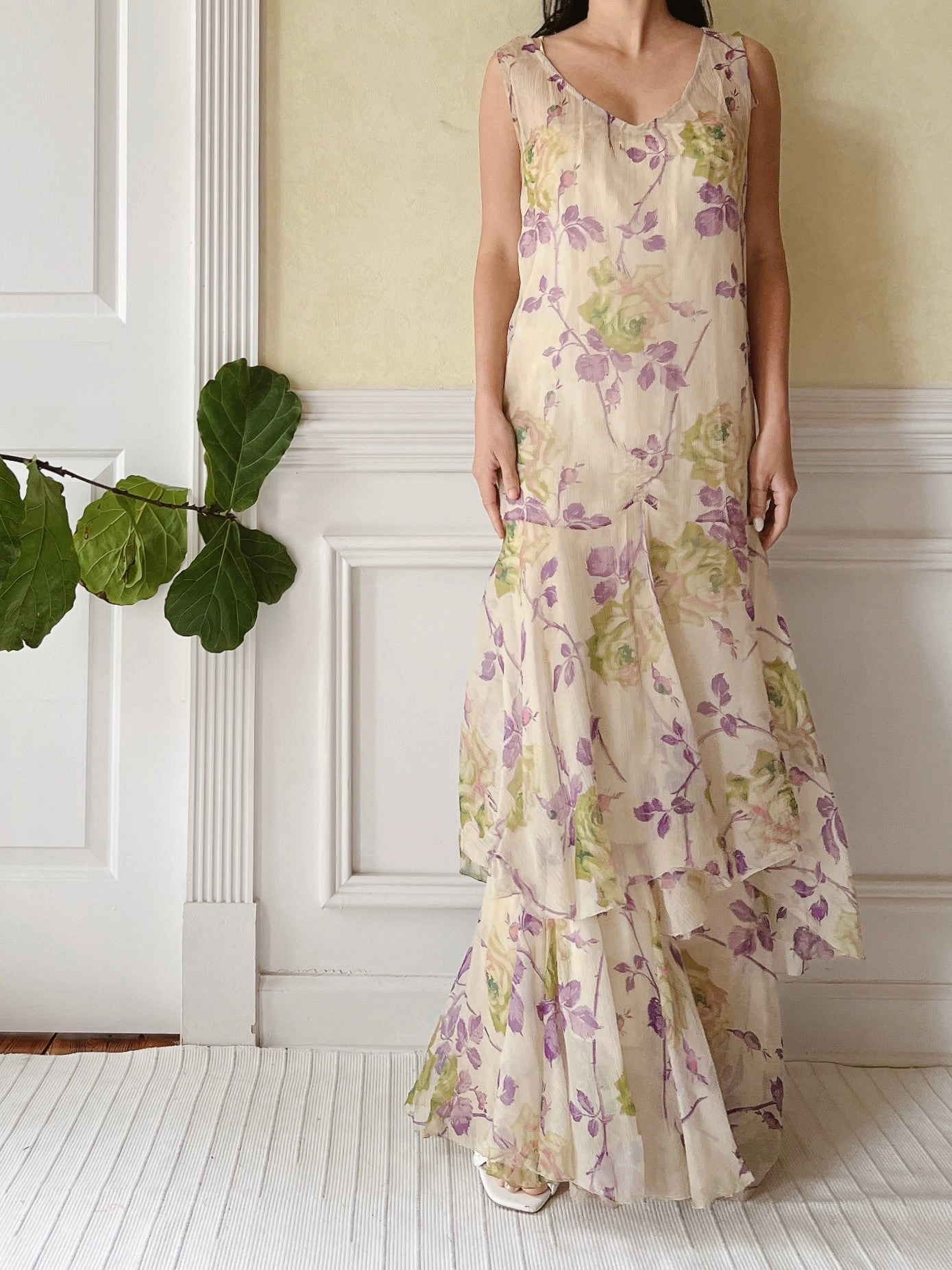 1930s Silk Floral Dress - M