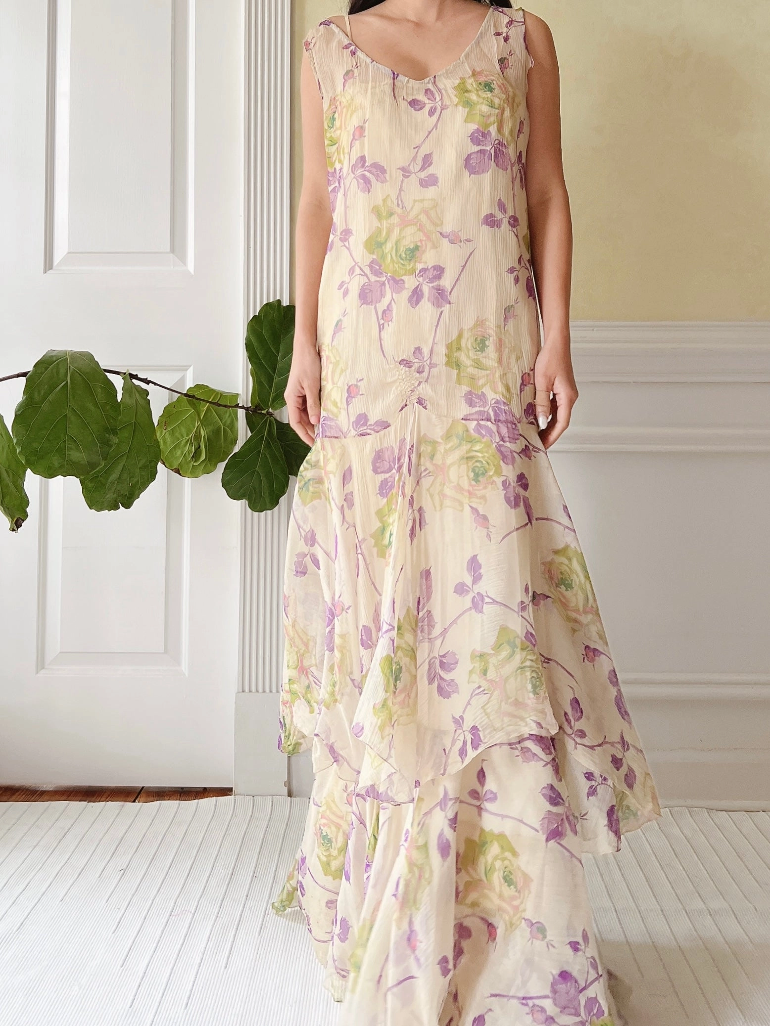 1930s Silk Floral Dress - M