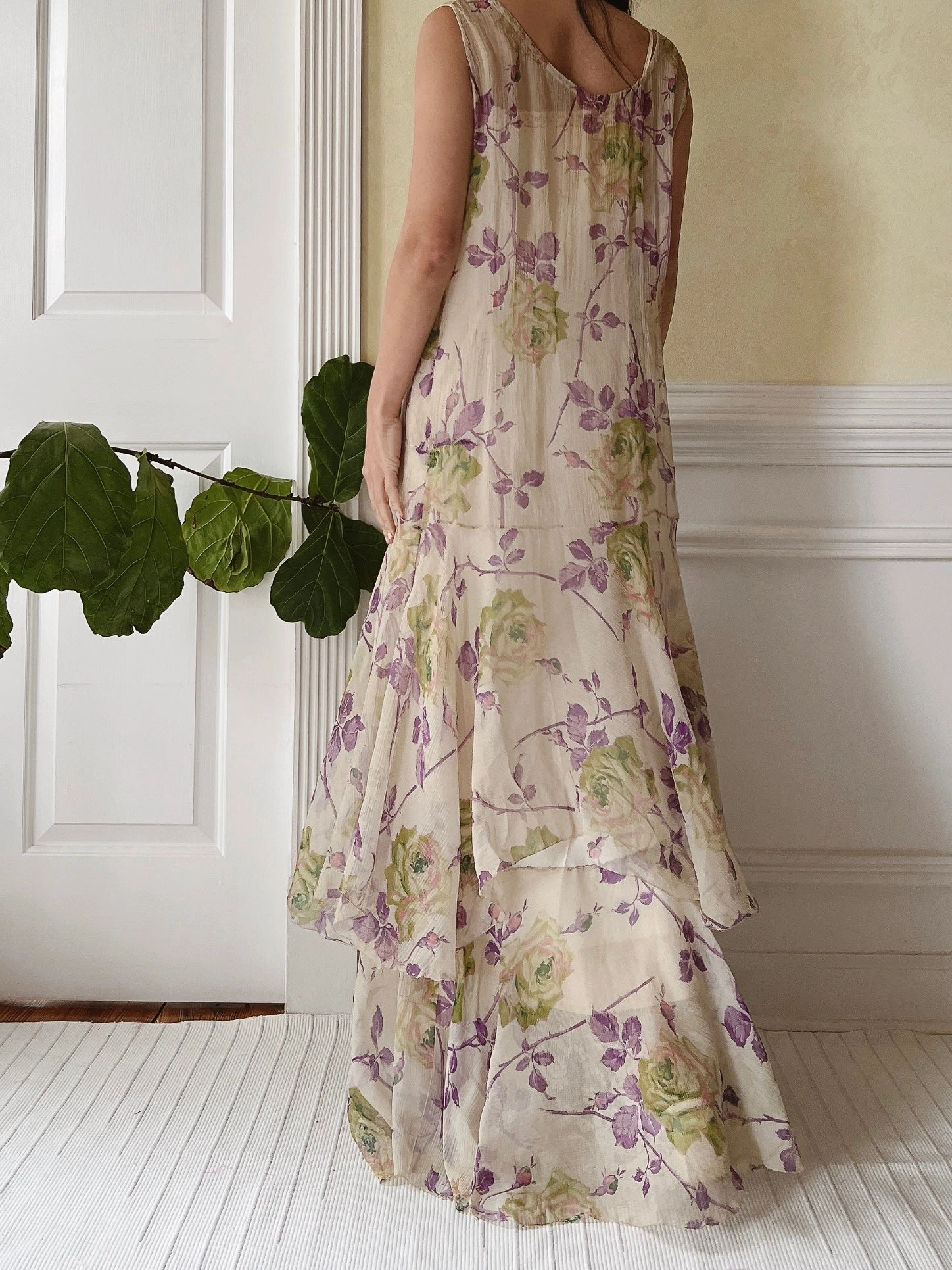 1930s Silk Floral Dress - M
