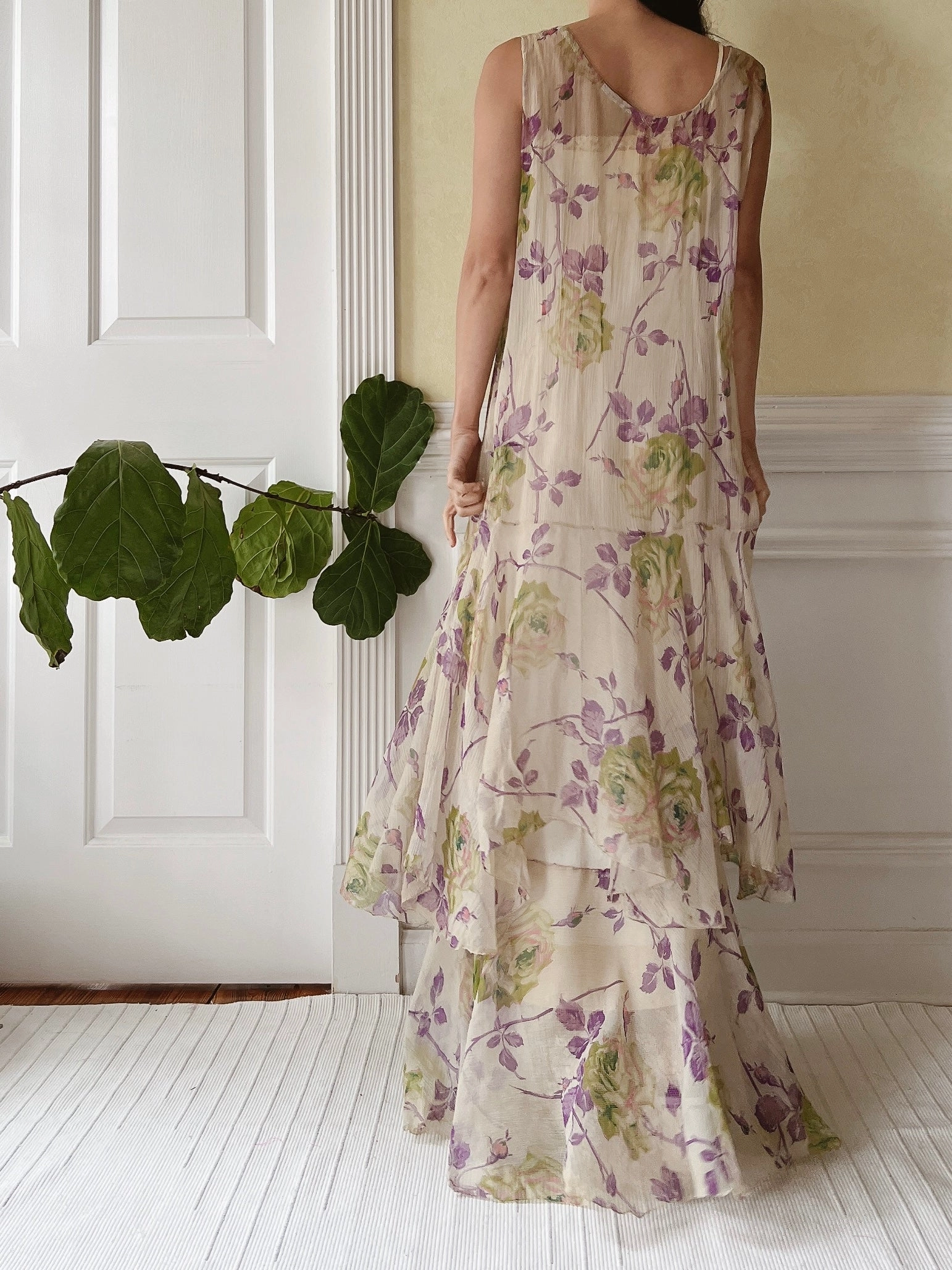 1930s Silk Floral Dress - M