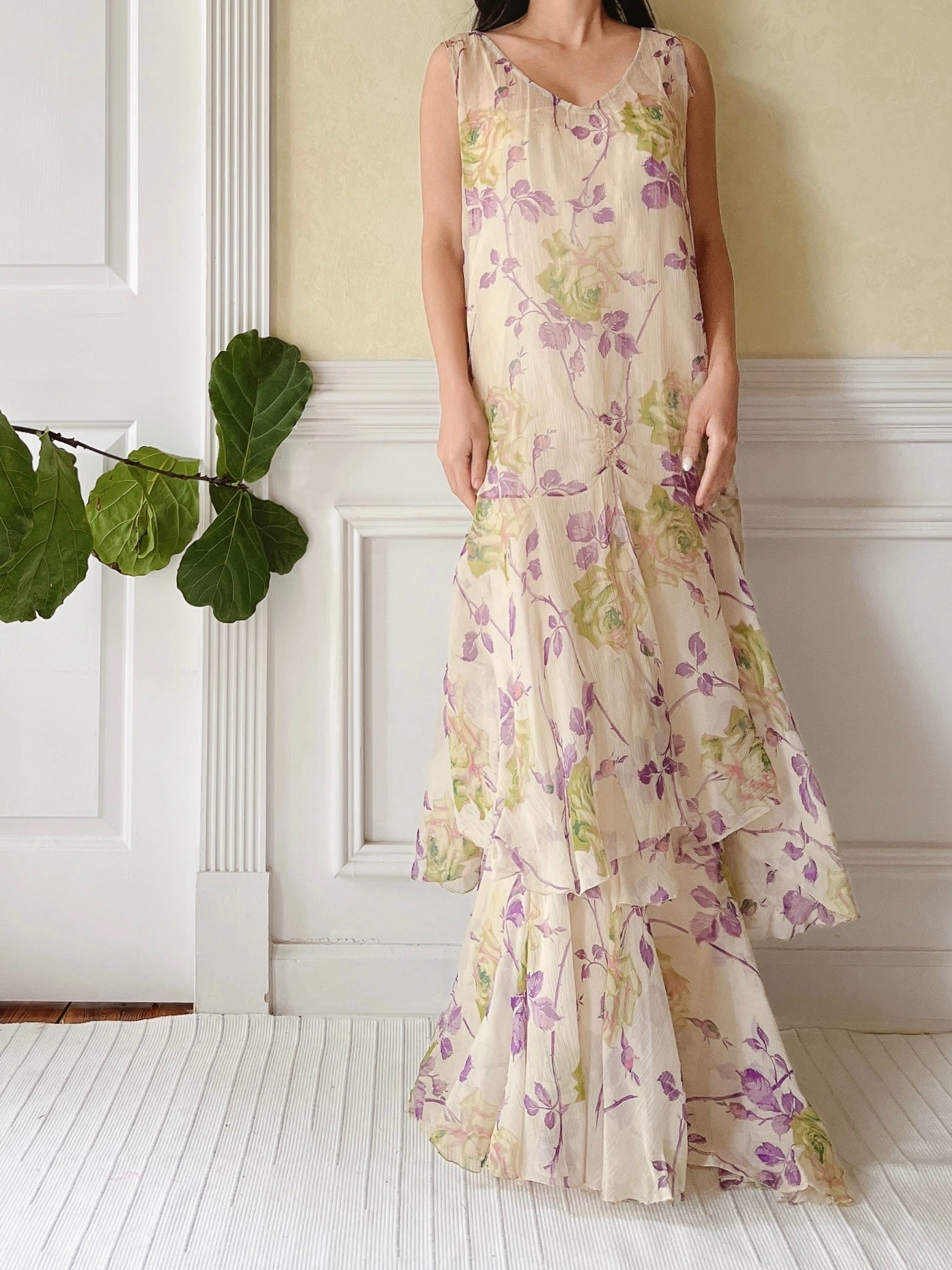 1930s Silk Floral Dress - M