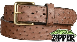 Brown South African Ostrich Skin Money Belt With 25" Zipper 1.50" Wide