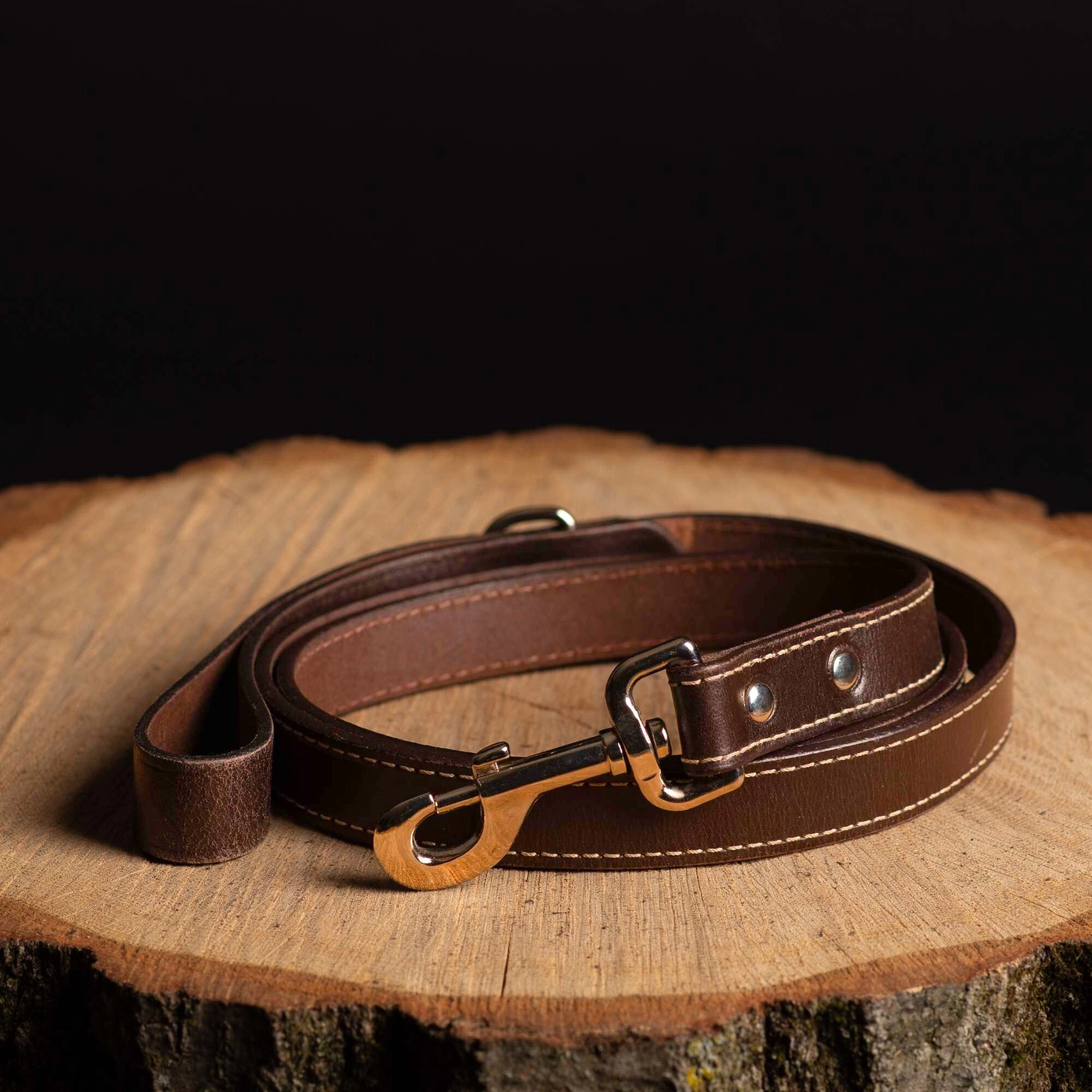 Burgundy Stitched Leather Dog Leash 60'' - Made in Canada
