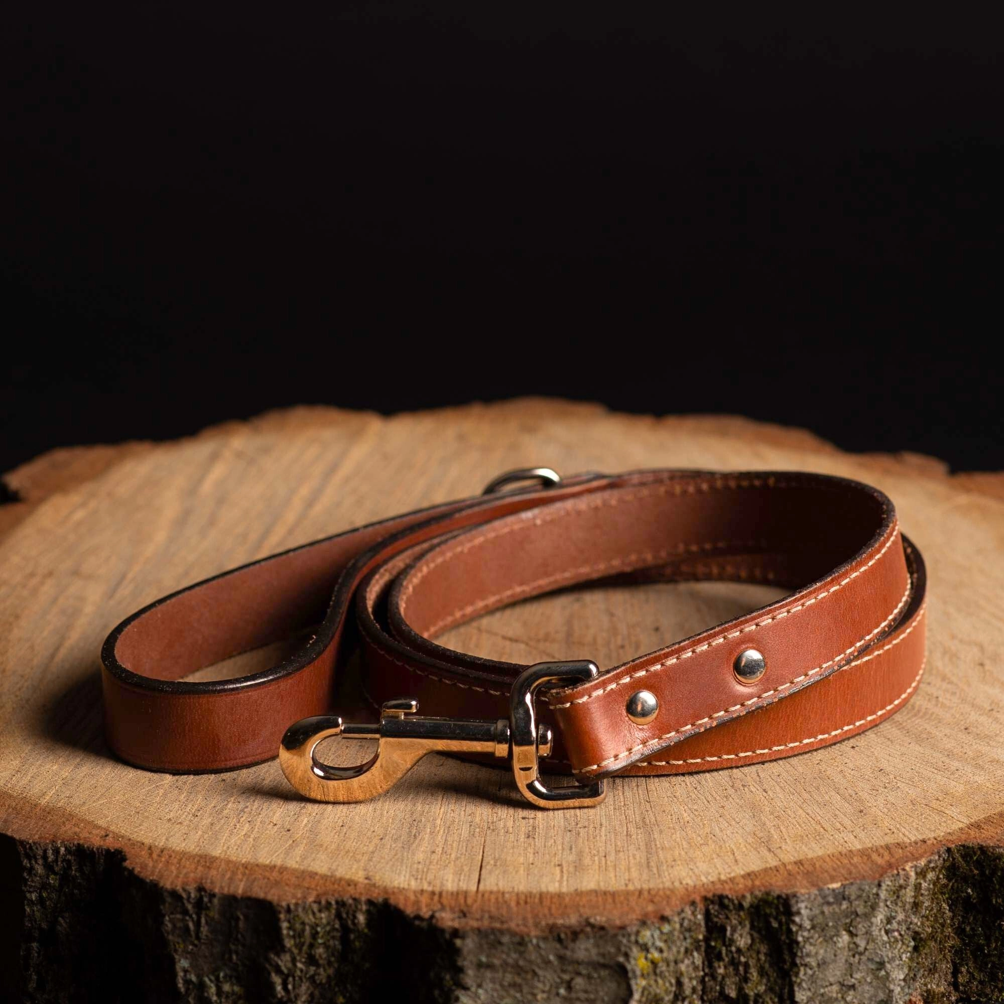 Burgundy Stitched Leather Dog Leash 60'' - Made in Canada