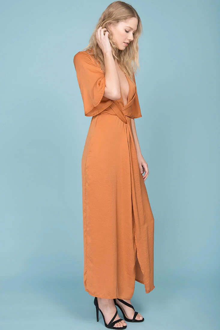 Cleo High Slit Maxi Dress Tan