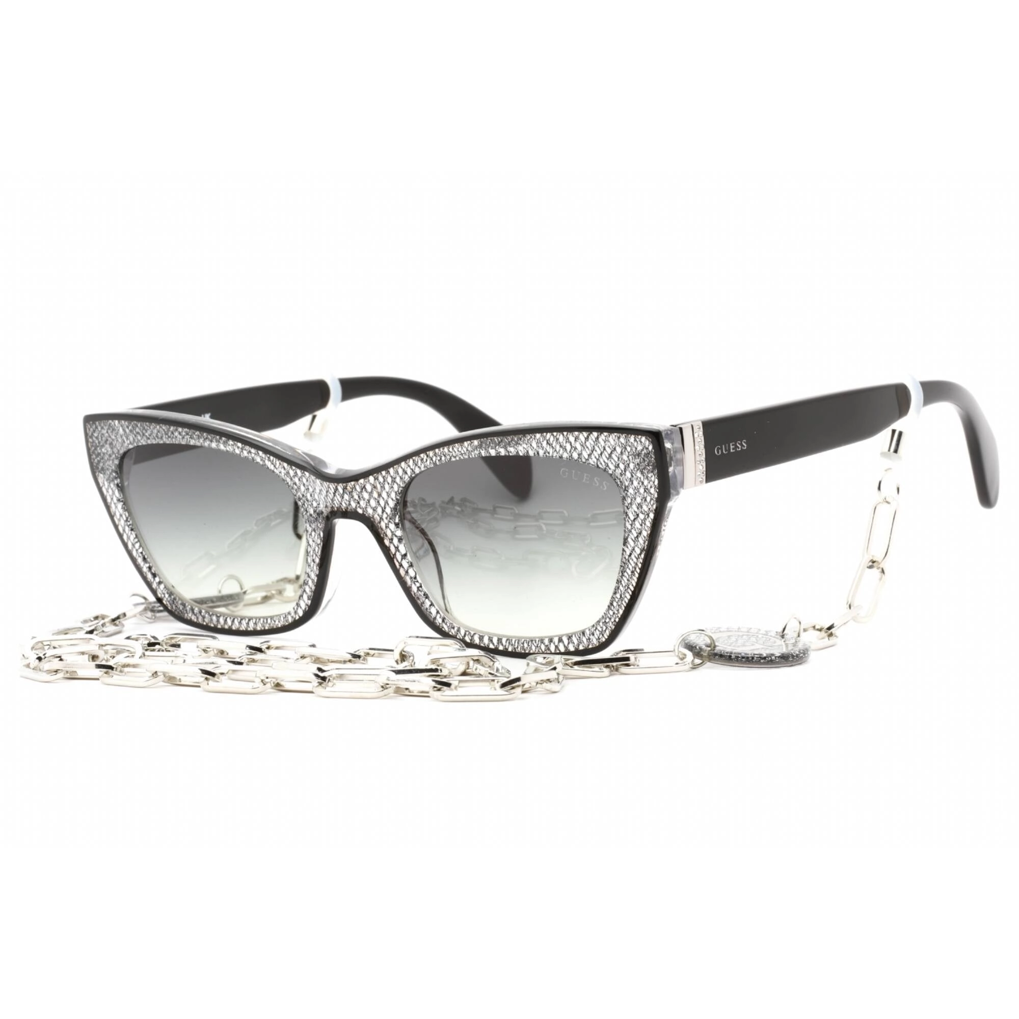 Guess Women's Sunglasses - Shiny Black Cat Eye Full Rim Frame Smoke Lens | GU7873 01B