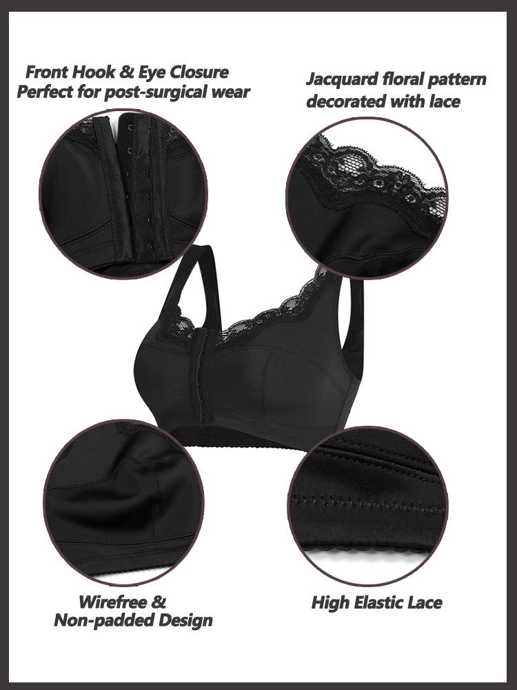 Lace Thin Front Closure Wire-free Back Support Posture Bra