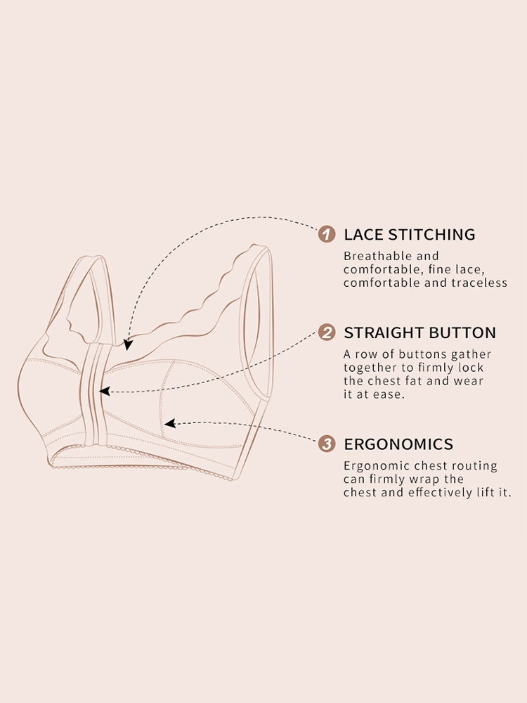 Lace Thin Front Closure Wire-free Back Support Posture Bra