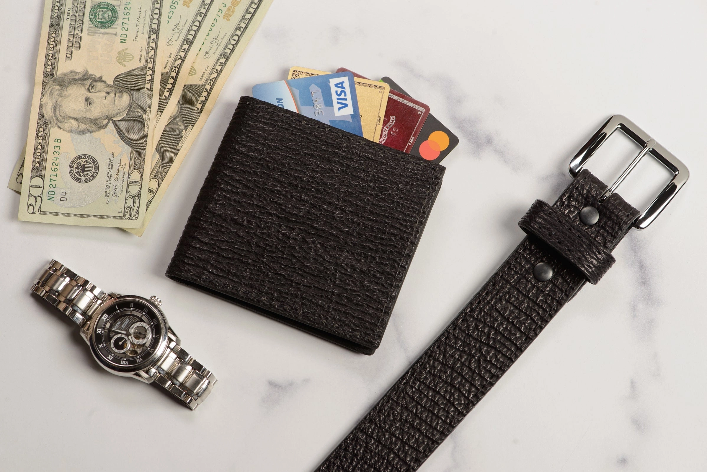 Men's Black Shark Leather Belt