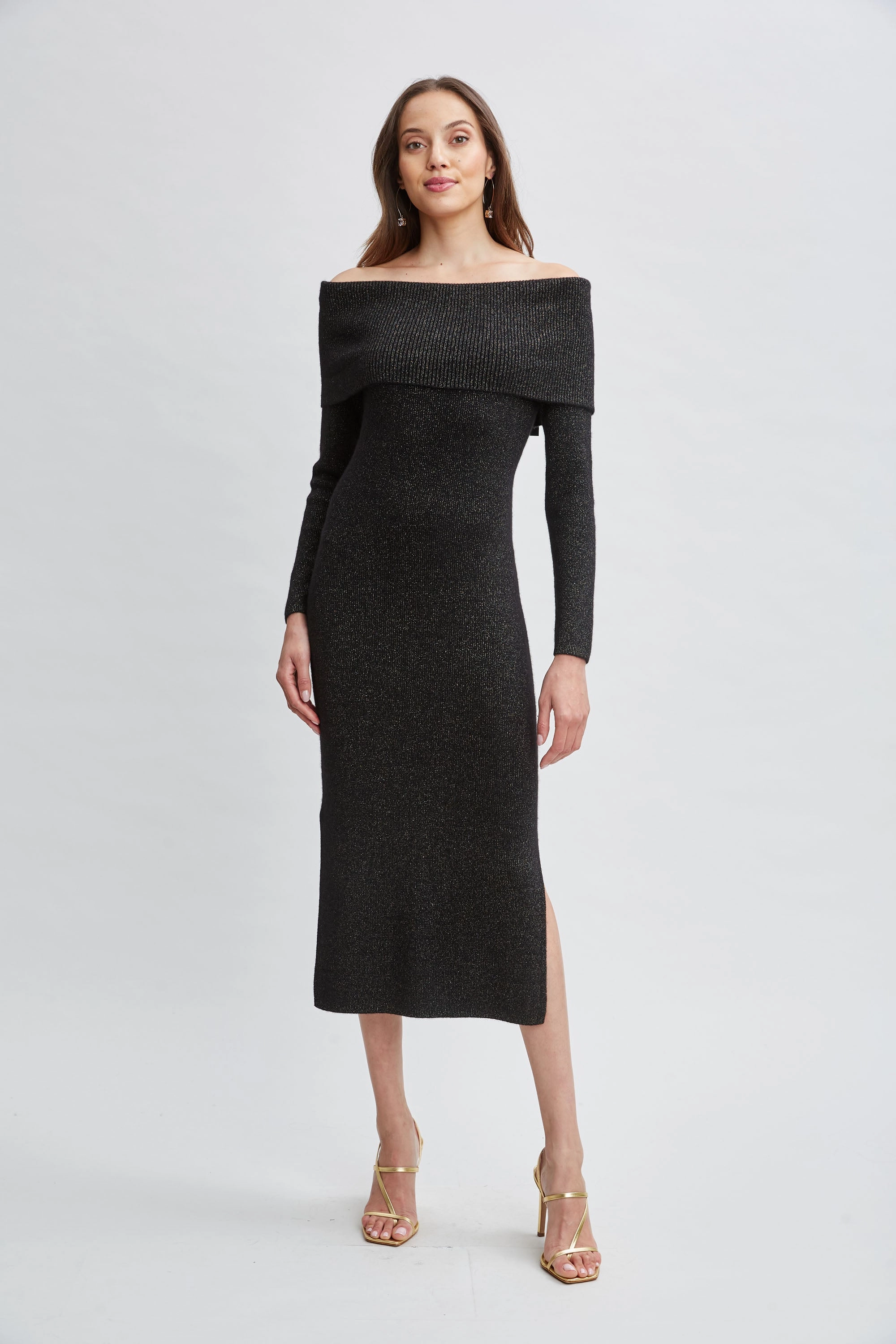 Metallic Cashmere Off Shoulder Dress