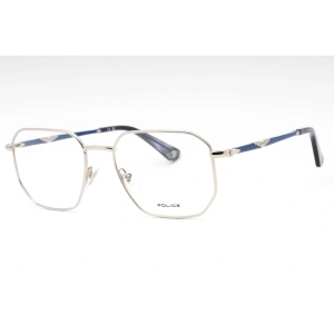 Police Men's Eyeglasses - Shiny Palladium Metal Geometric Full Rim Frame | VPLL67 0579