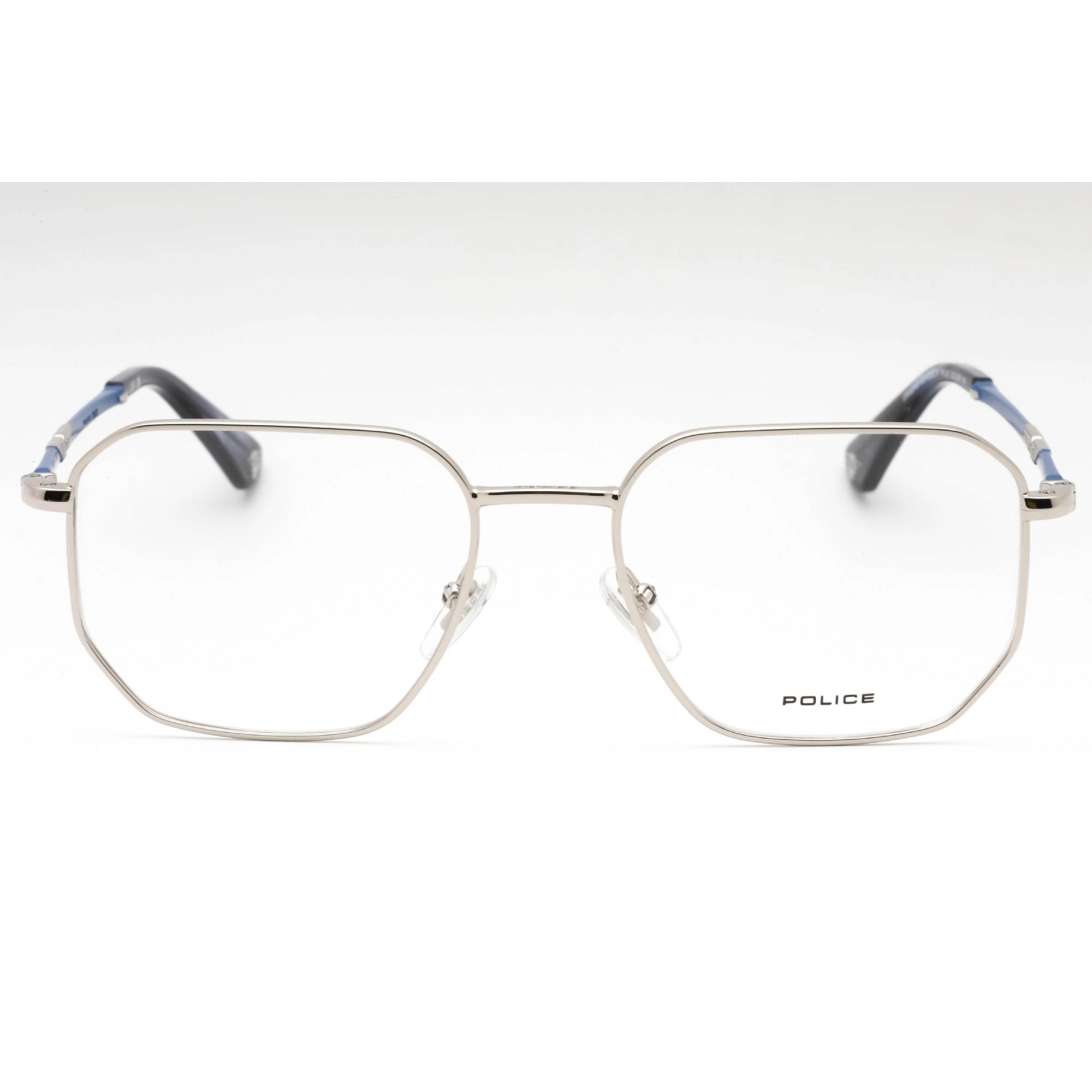 Police Men's Eyeglasses - Shiny Palladium Metal Geometric Full Rim Frame | VPLL67 0579