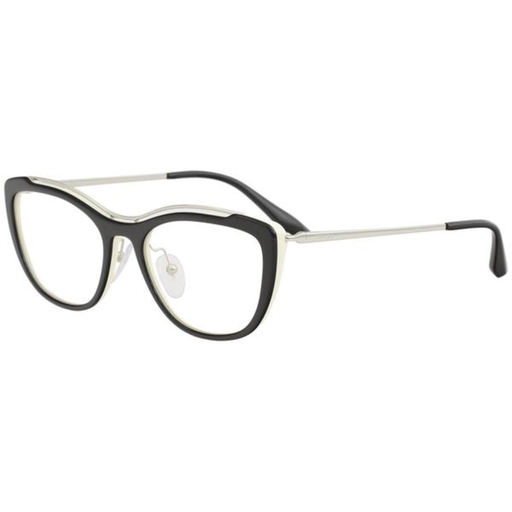Prada Women's Eyeglasses - Black Ivory Plastic Cat Eye Frame | PRADA 0PR04VV 4BK1O153