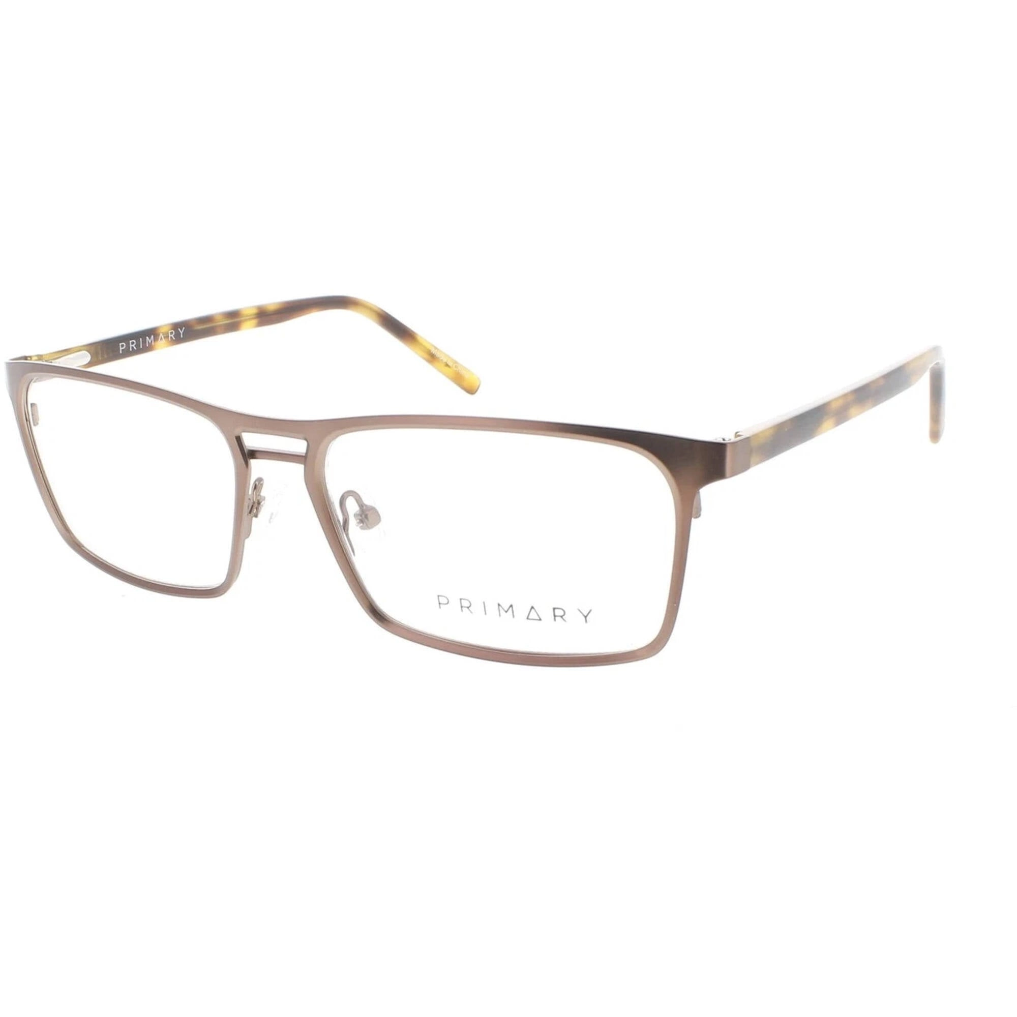 Primary Men's Eyeglasses - Demo Lens Metal Full Rim Rectangular Frame | 1058 CHOCOLATE