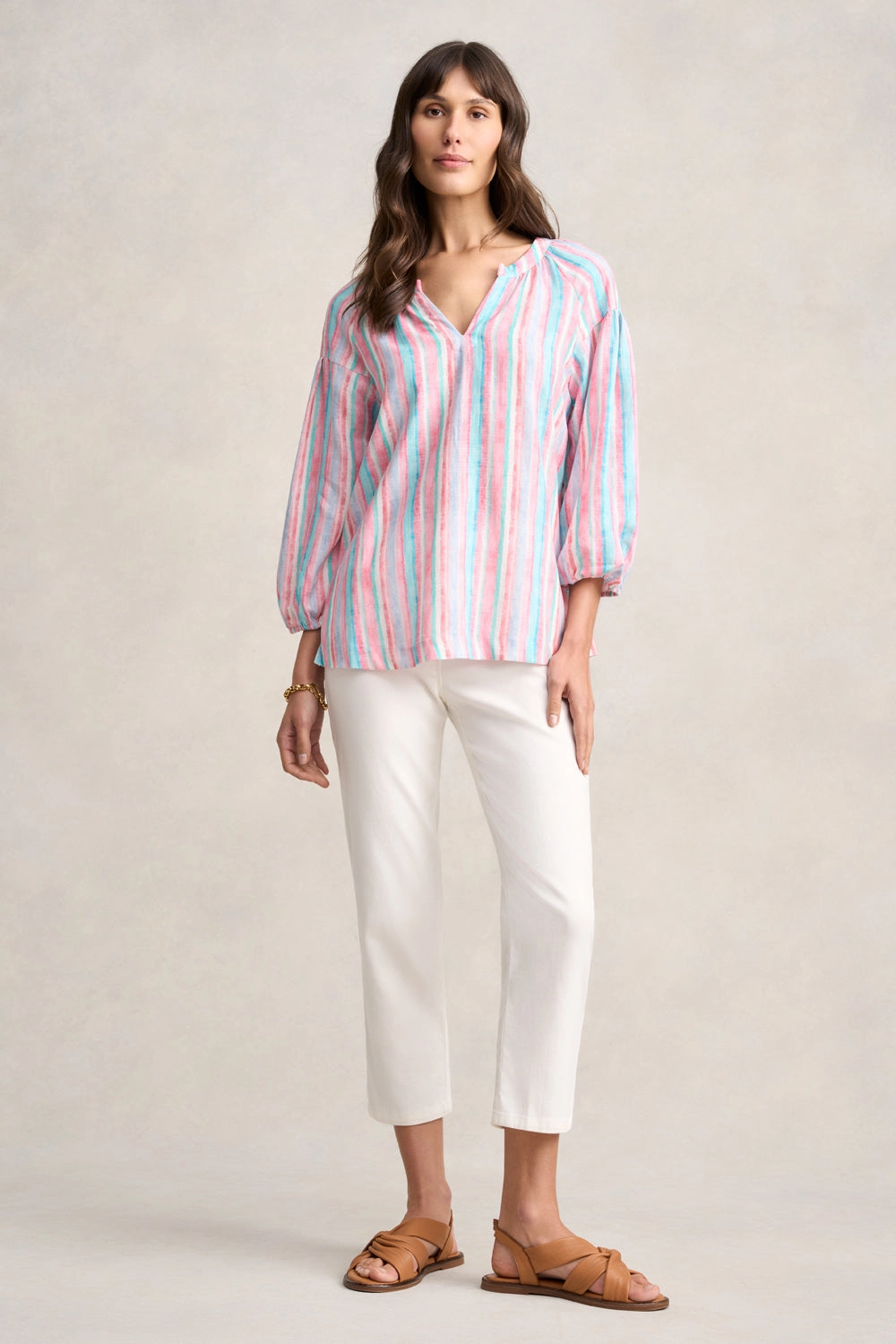 Puff Sleeve Linen Top - Summer Stripe