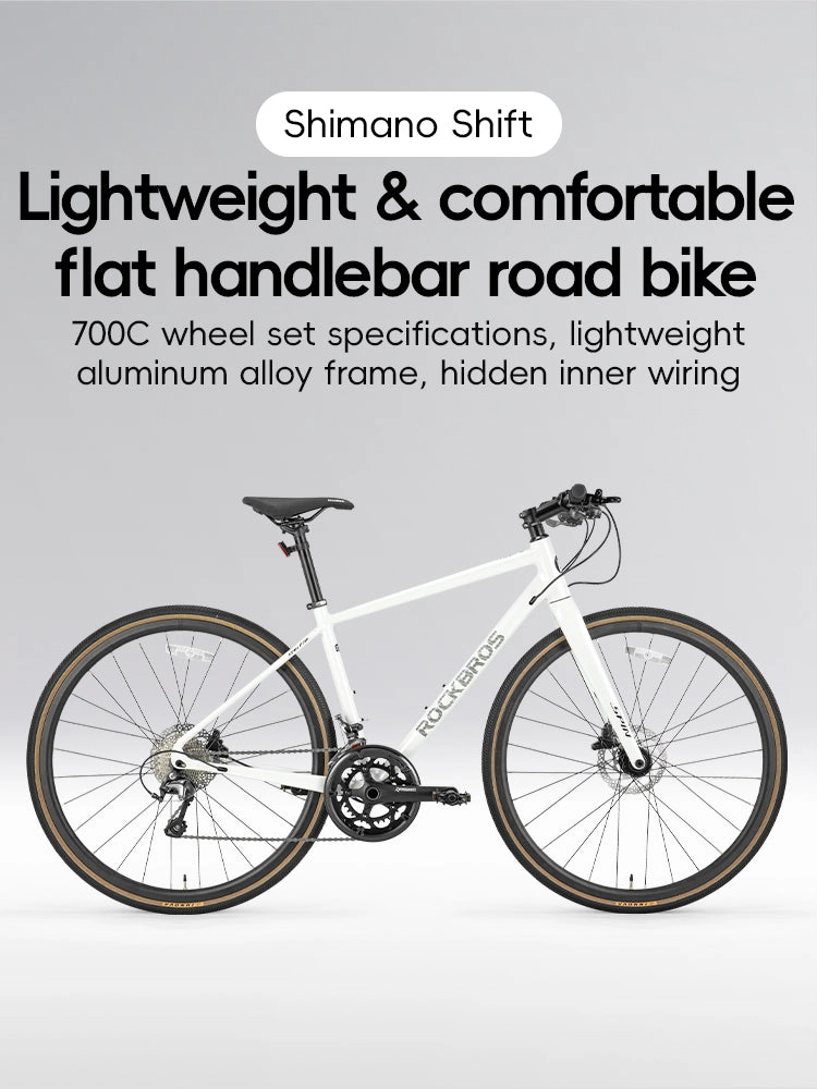 ROCKBROS 20-Speed Flat Handlebar Road Bike Carbon Fiber Fork Aluminum Frame Hydraulic Disc Brakes 11-32T