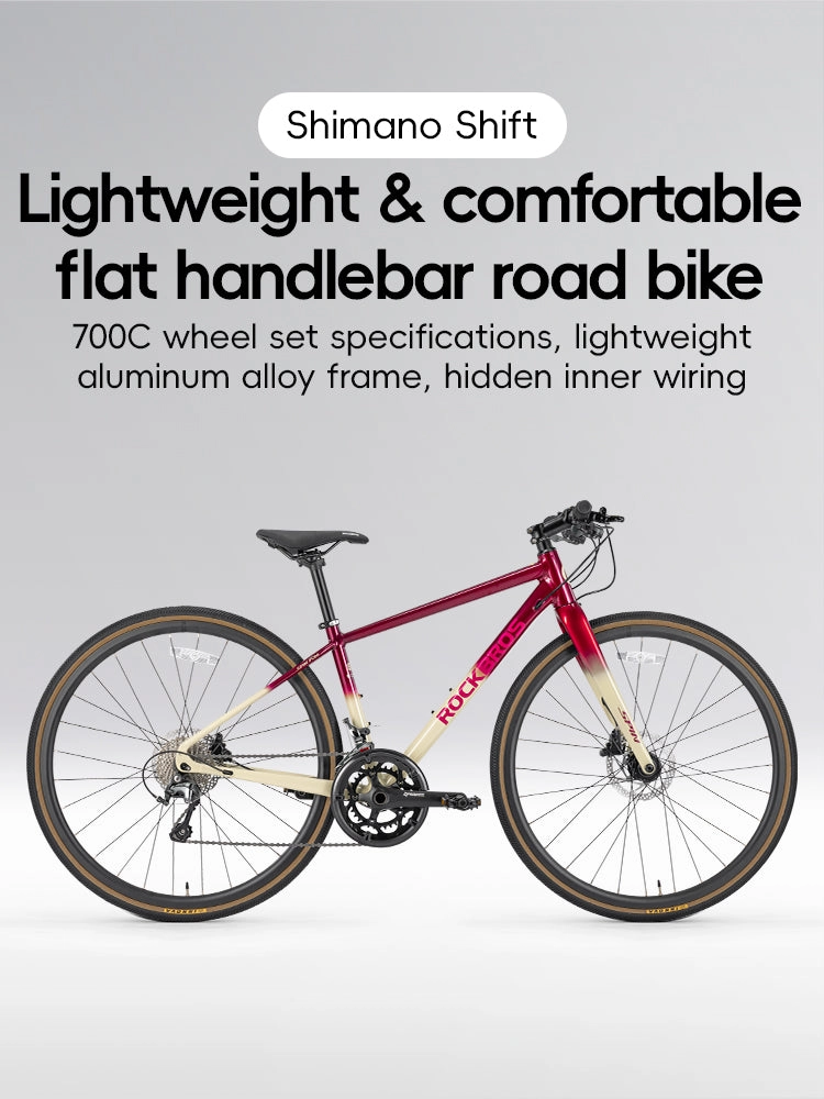 ROCKBROS 20-Speed Flat Handlebar Road Bike Carbon Fiber Fork Aluminum Frame Hydraulic Disc Brakes 11-32T