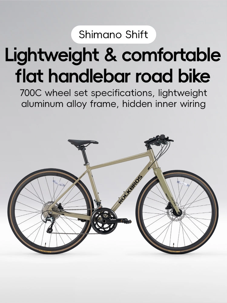 ROCKBROS 20-Speed Flat Handlebar Road Bike Carbon Fiber Fork Aluminum Frame Hydraulic Disc Brakes 11-32T