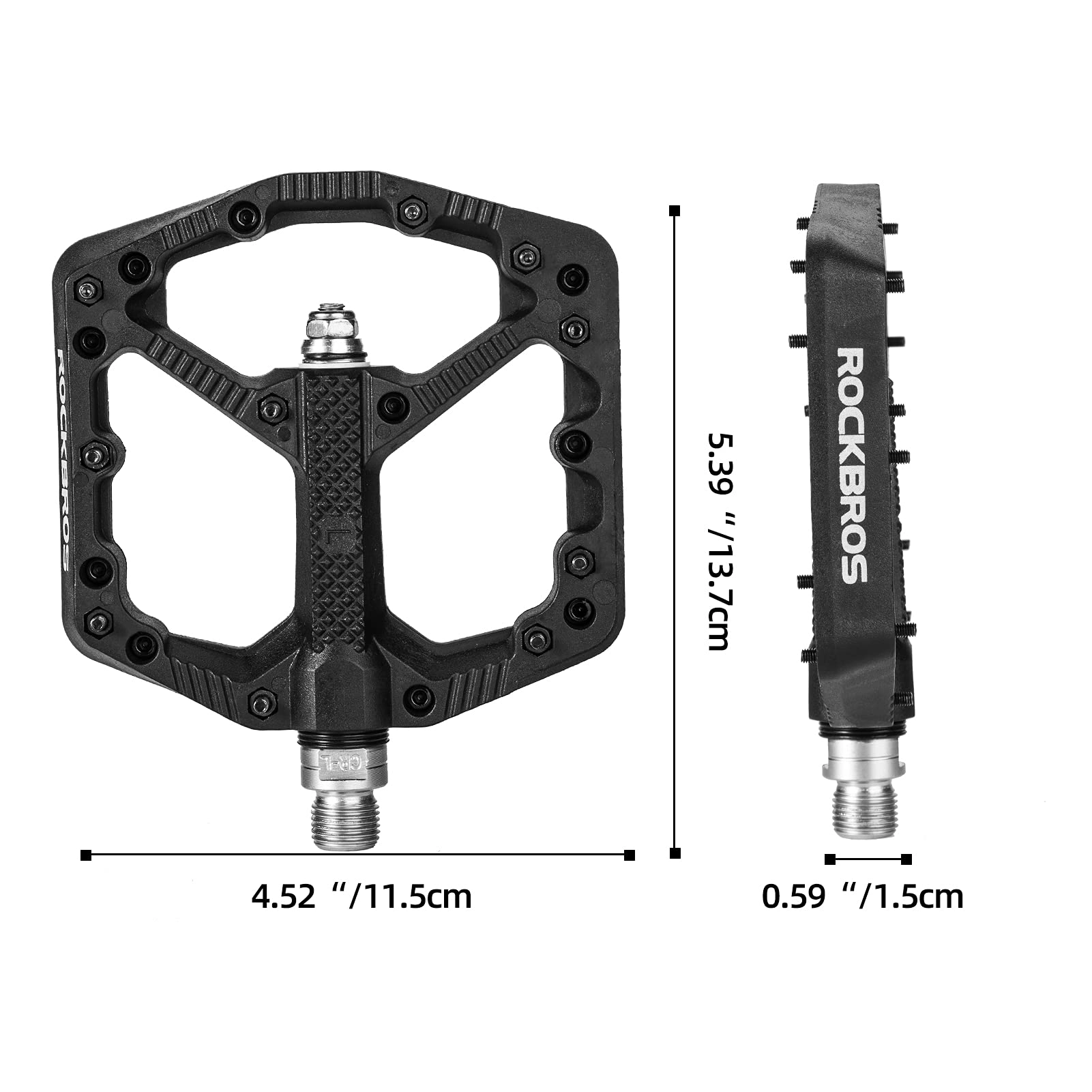 ROCKBROS Mountain Bike Pedals Flat MTB Pedals Nylon Fiber Bicycle Platform Pedals