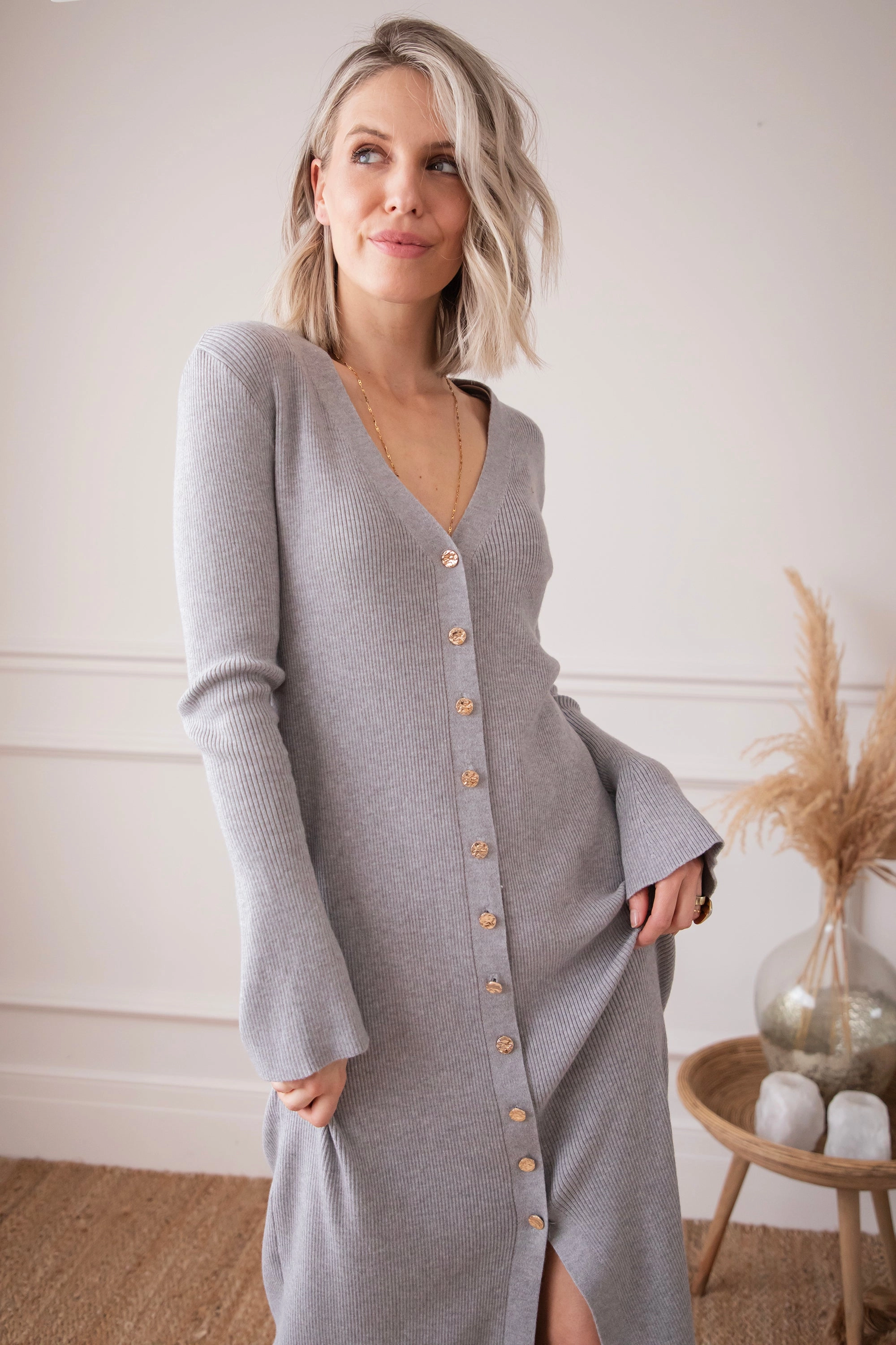 Romy Ribbed Grey - Maxi Jurk