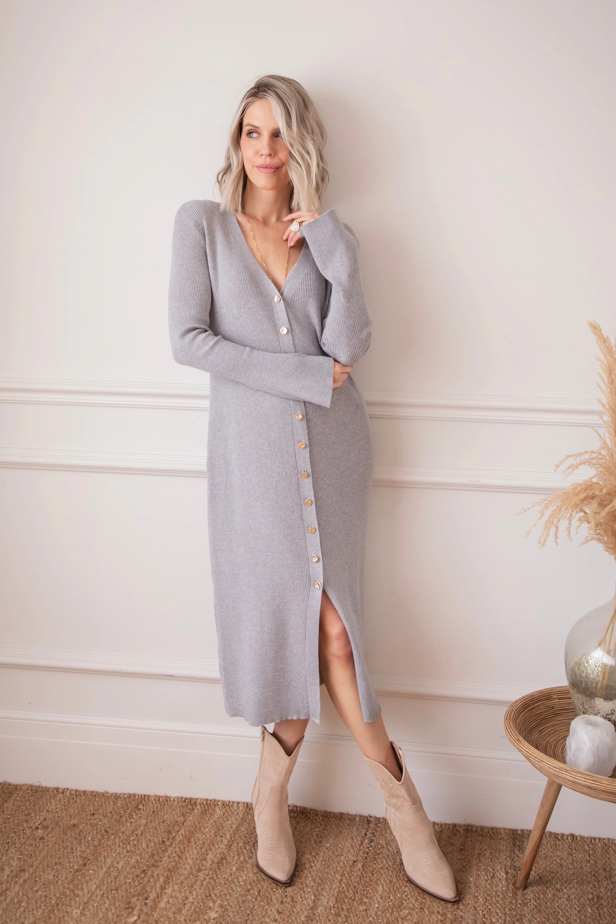Romy Ribbed Grey - Maxi Jurk