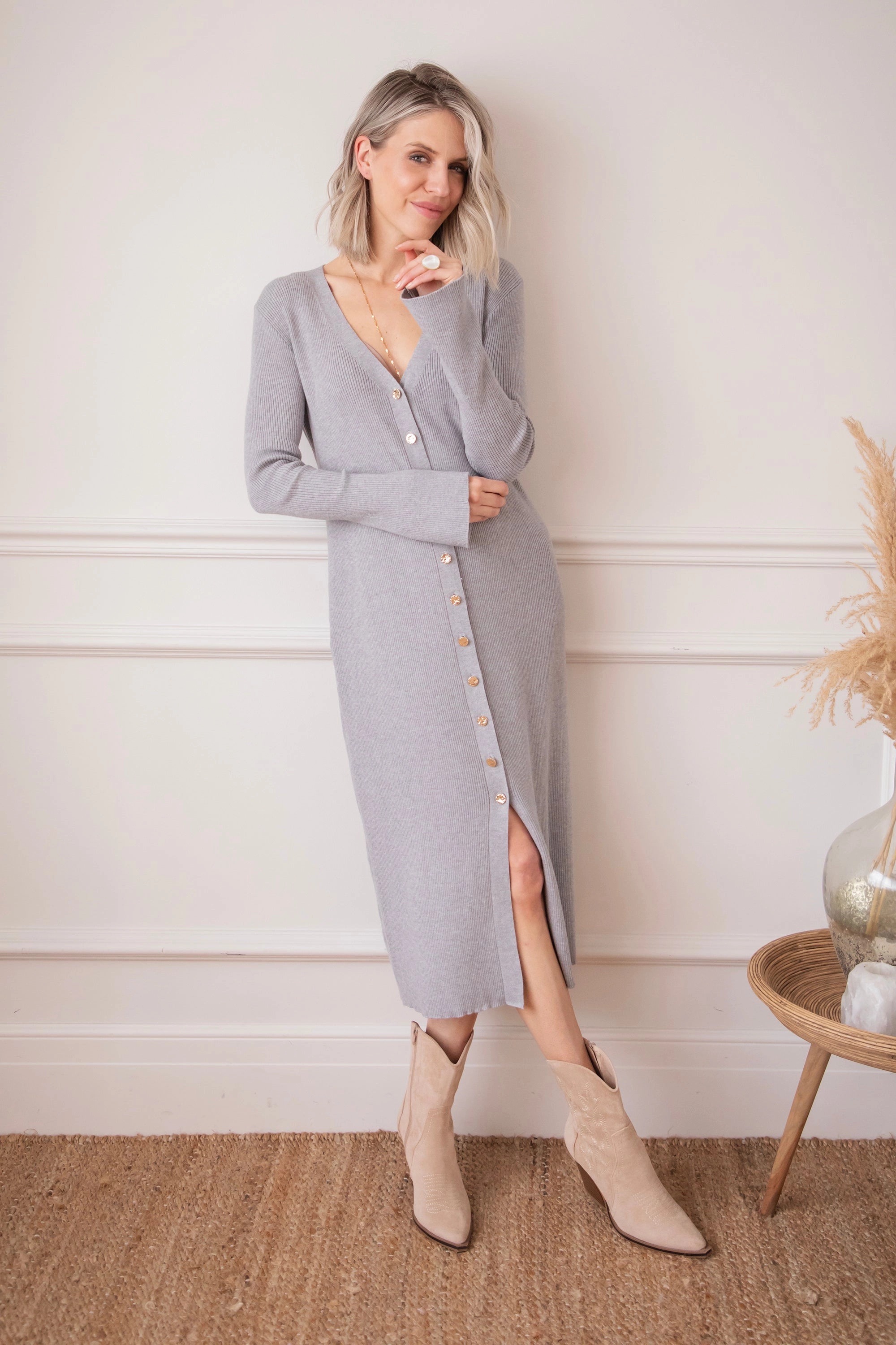 Romy Ribbed Grey - Maxi Jurk