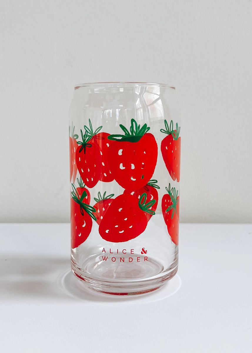 Strawberry Can Glass - 16 oz.