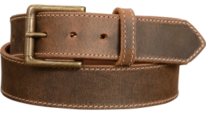 The Crazy Horse: Men's Oil Tanned Stitched Leather Belt 1.50" (Wheat Colored Thread)
