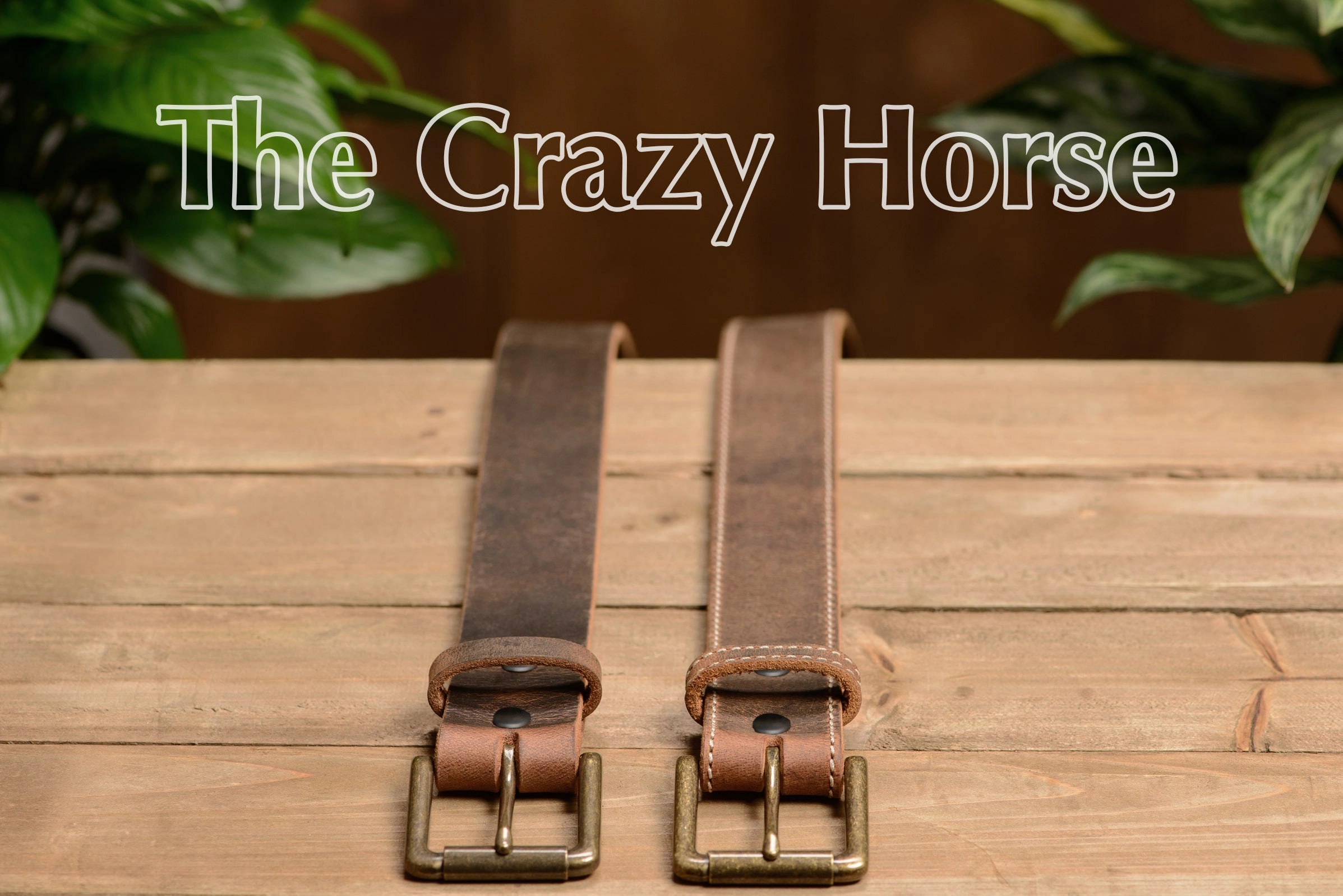 The Crazy Horse: Men's Oil Tanned Stitched Leather Belt 1.50" (Wheat Colored Thread)