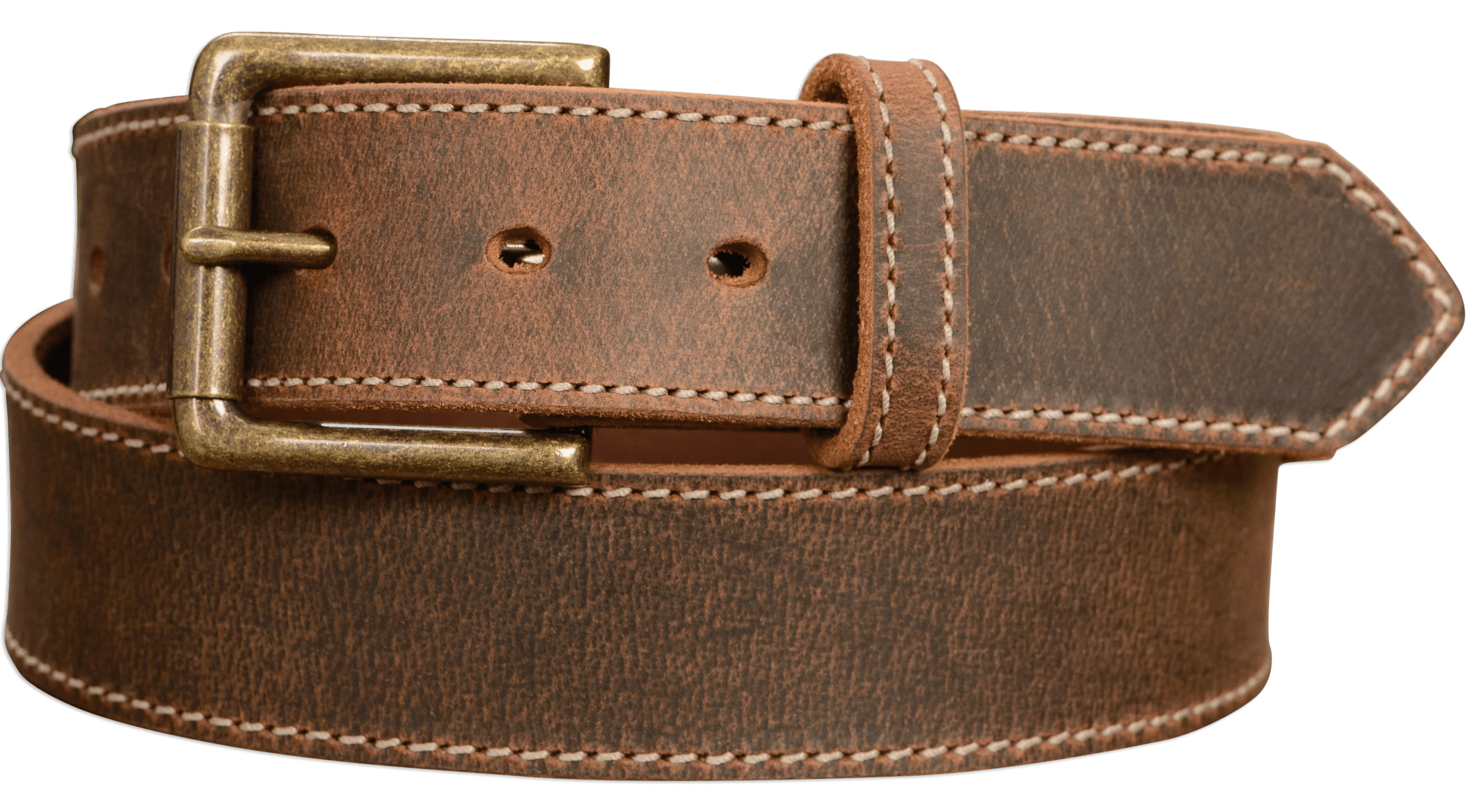 The Crazy Horse: Men's Oil Tanned Stitched Leather Belt 1.50" (Wheat Colored Thread)
