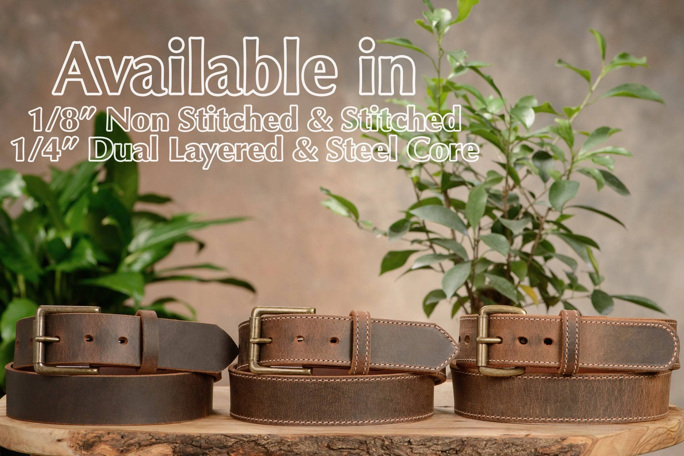 The Crazy Horse: Men's Oil Tanned Stitched Leather Belt 1.50" (Wheat Colored Thread)