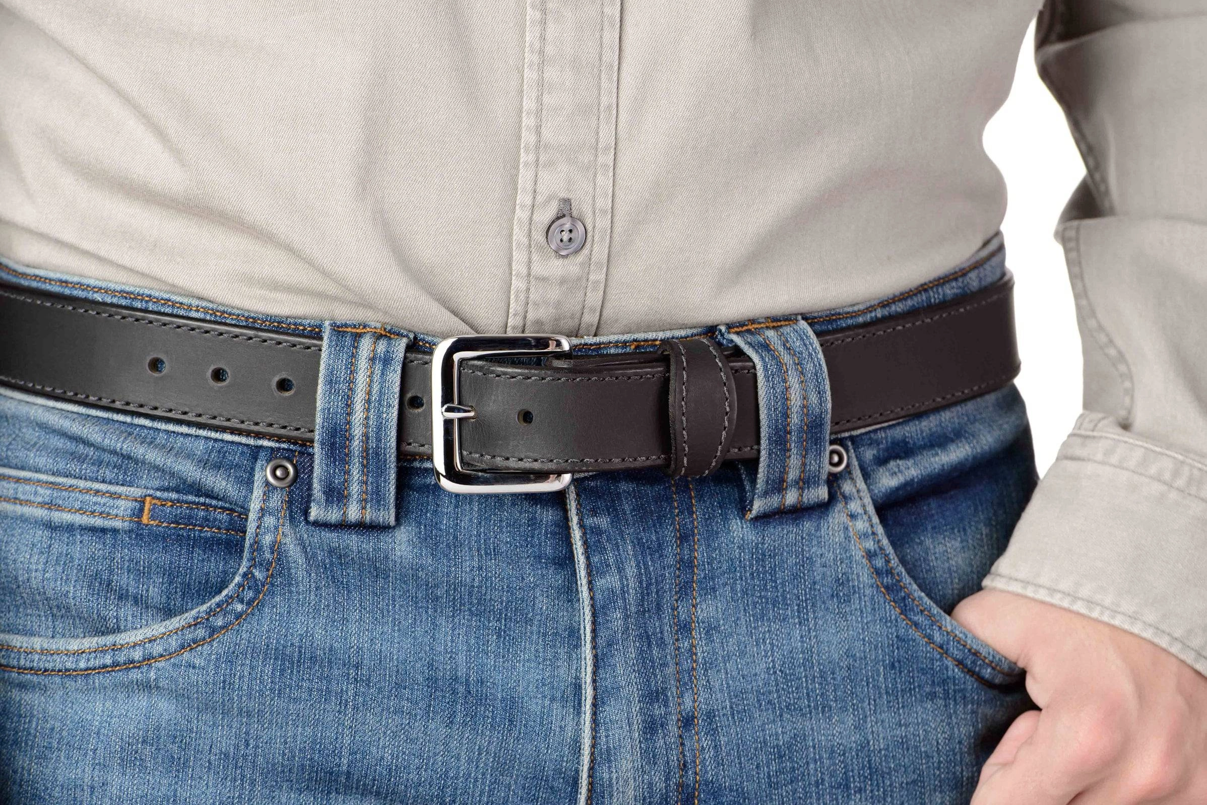 The Lakota: Black Stitched Water Buffalo Leather Belt With Snaps 1.25"
