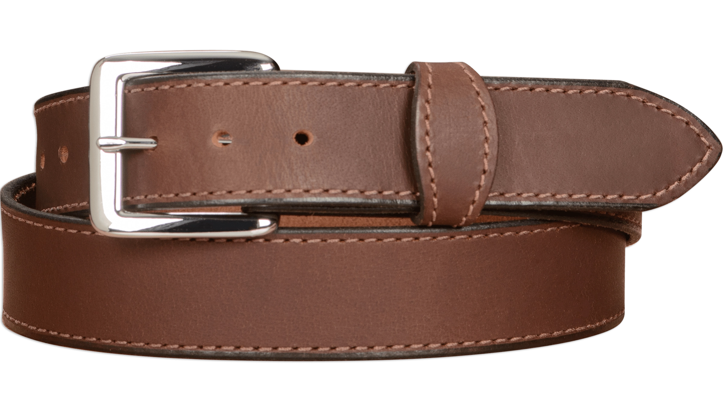 The Lakota: Brown Stitched Water Buffalo Leather Belt With Snaps 1.25"