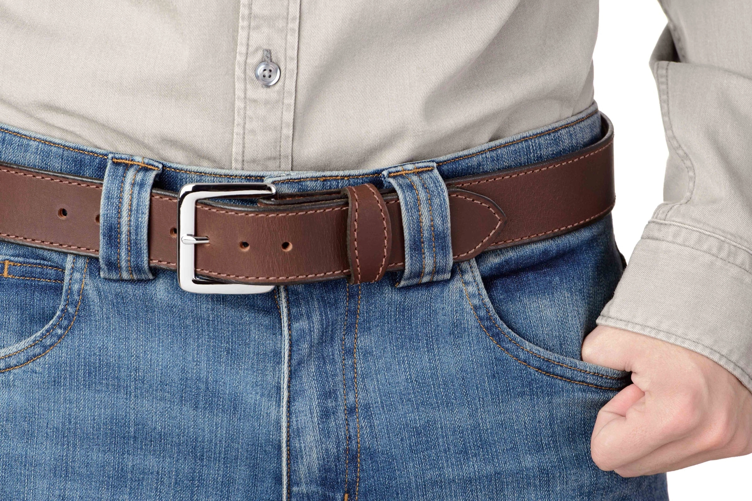 The Lakota: Brown Stitched Water Buffalo Leather Belt With Snaps 1.50"