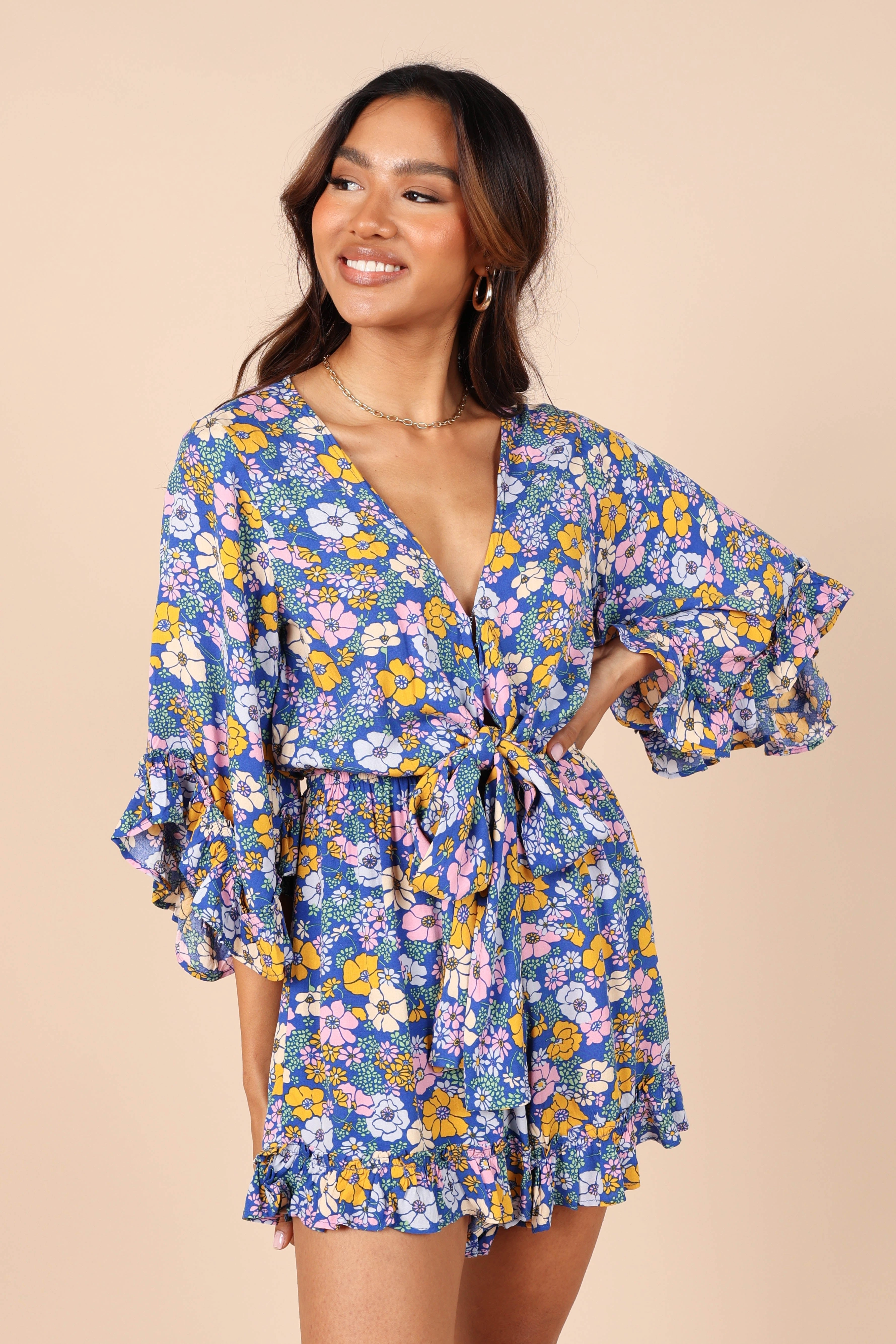 Tuilly Long Sleeve Romper - Blue Floral