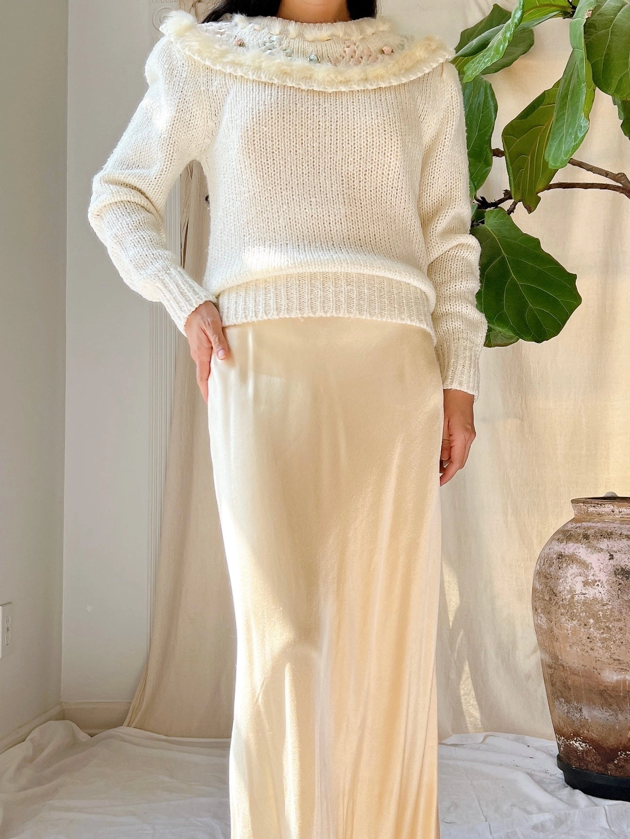 Vintage Knit Textured Pullover - S