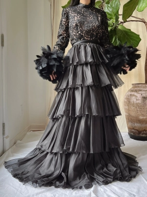 Vintage Organza Feather Sleeve Dress - XS/S