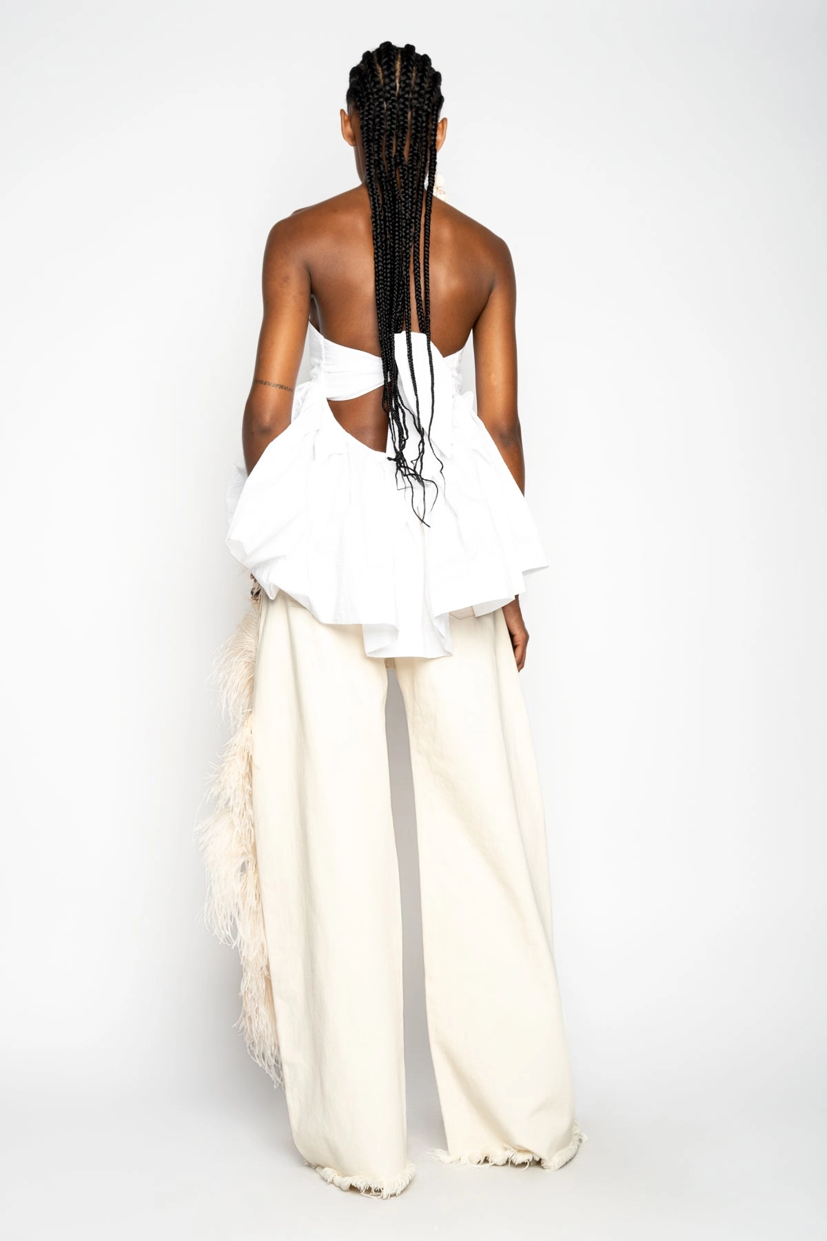 WHITE STRAPLESS PEPLUM TOP